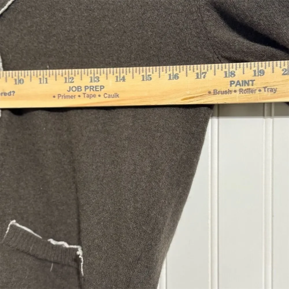 SISLEY 80% Wool Cardigan Sweater M‎ Dark Brown Contrast Stitching Elbow Patches